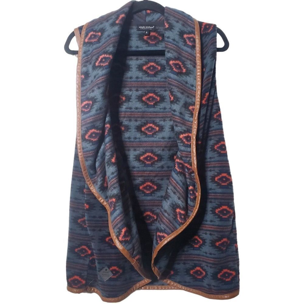 Simply Southern Collection Aztec Fleece Vest Size S Southwestern Open Womens